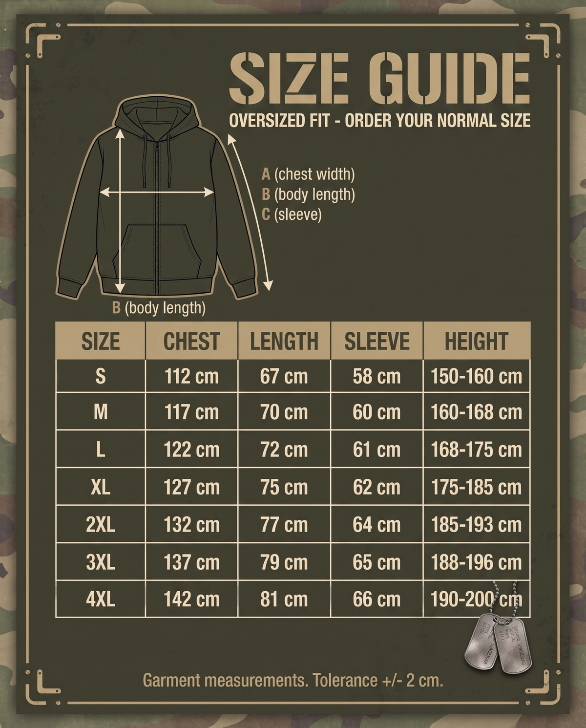 Respawn Hoodie size guide S to 4XL